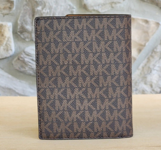 Michael Kors Passport Logo Center Stripe Wallet Brown
