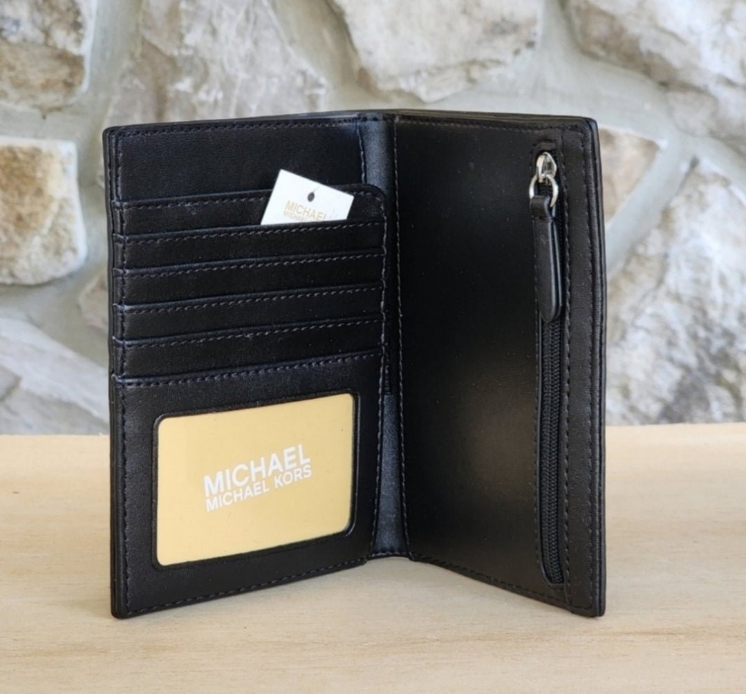 Michael Kors Passport Logo Center Stripe Wallet Black