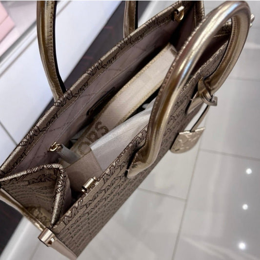 Michael Kors Mirella Logo MD Tote Crossbody Gold