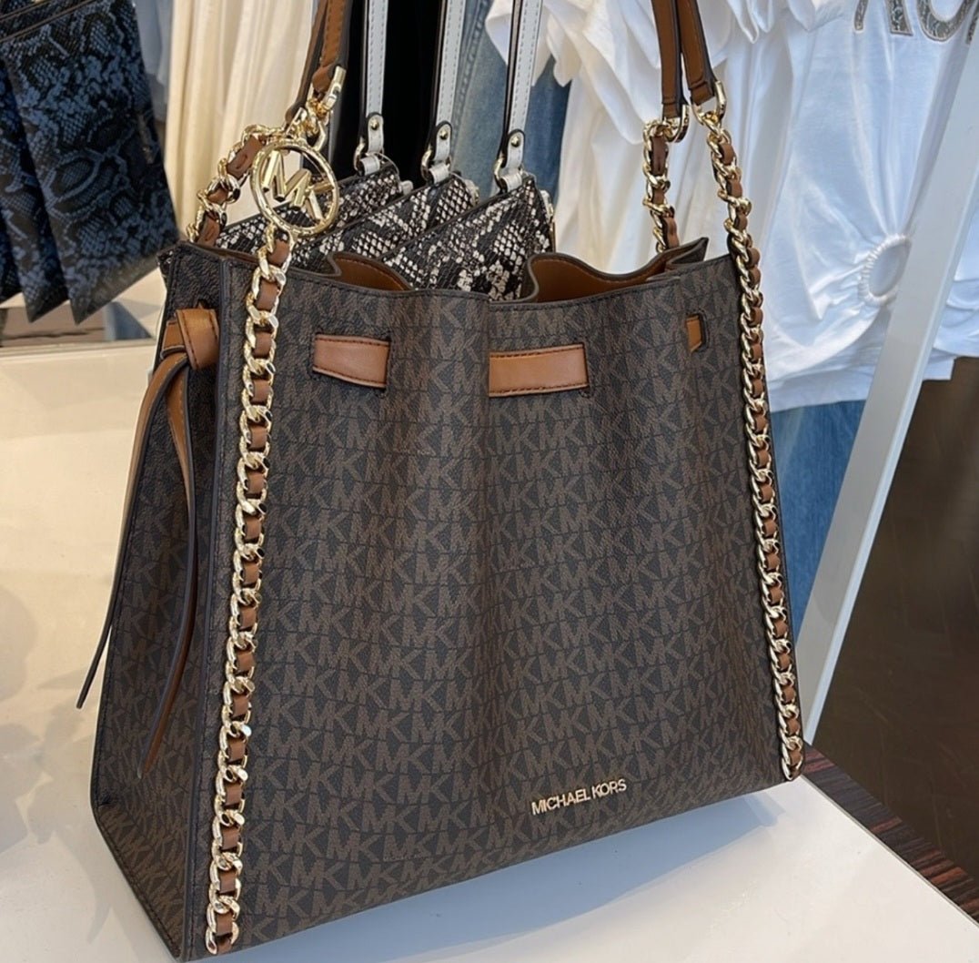 Michael Kors Mina Logo LG Shoulder Bag Brown