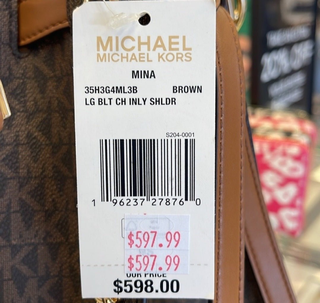 Michael Kors Mina Logo LG Shoulder Bag Brown