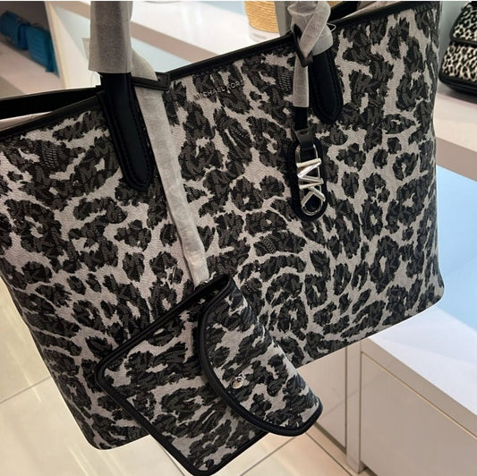 Michael Kors Eliza XL Leopard Logo Tote SET