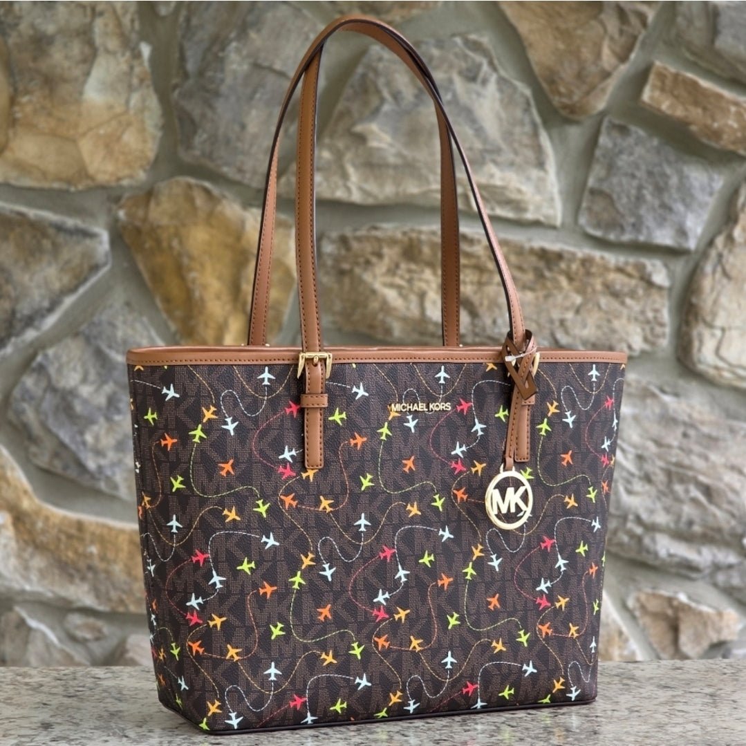 Michael Kors Jet Set Airplane Logo Medium Brown Tote