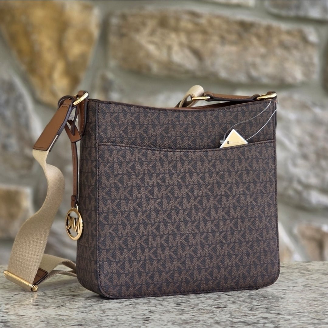 Michael Kors Jet Set Logo Center Stripe Small Brown Crossbody