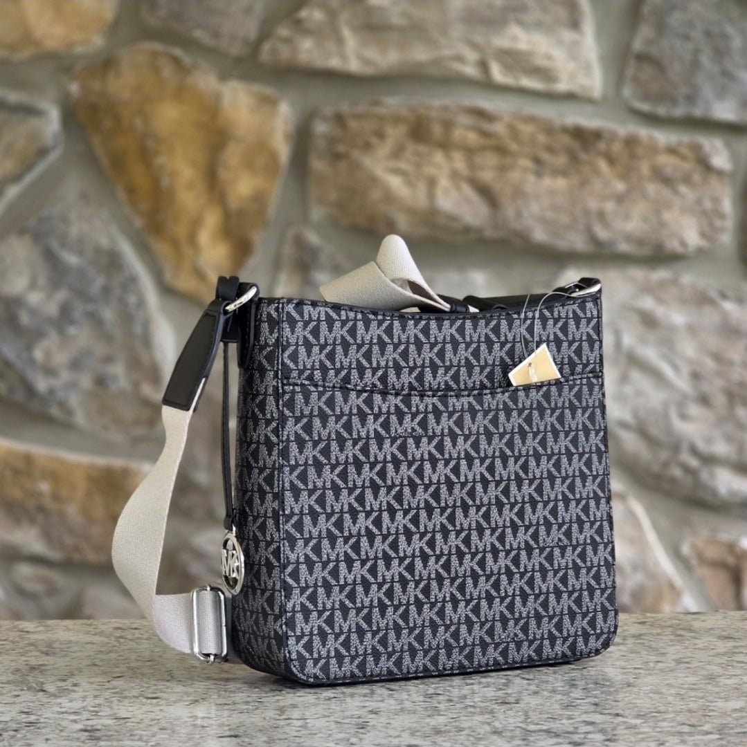 Michael Kors Jet Set Logo Center Stripe Small Black Crossbody