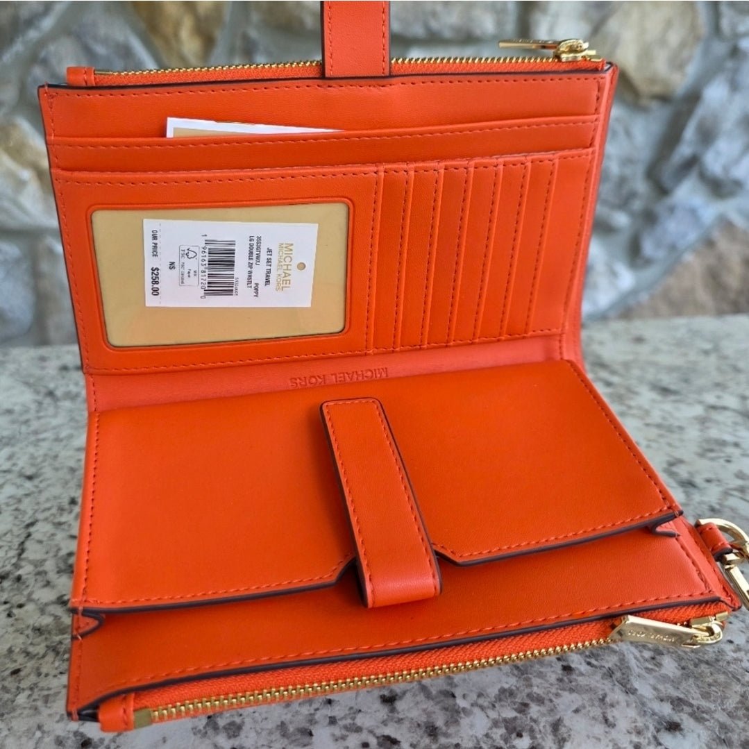 Michael Kors Jet Set Logo Double Zip Wristlet Orange