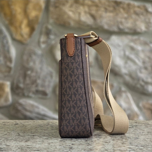 Michael Kors Jet Set Logo Center Stripe Small Brown Crossbody