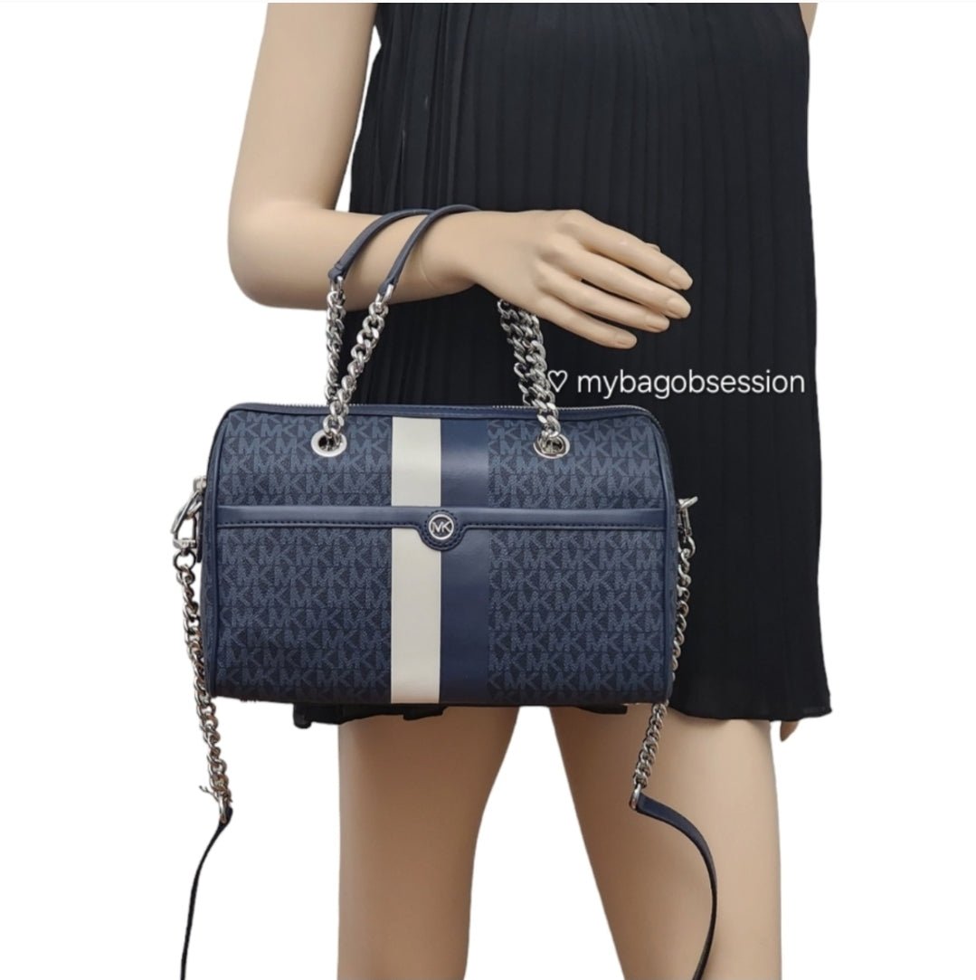 Michael Kors Blaire Duffle Logo Medium Blue Satchel Crossbody