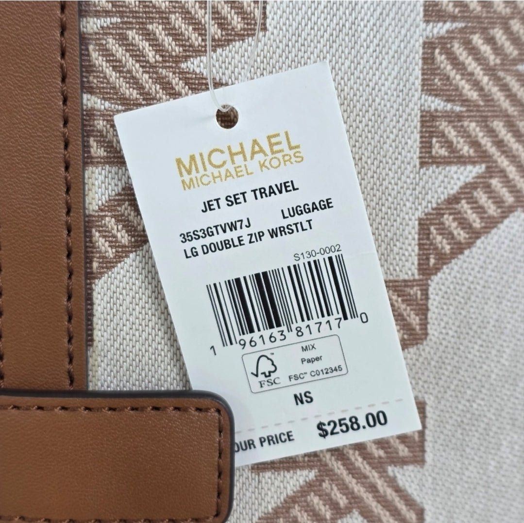 Michael Kors Jet Set Logo LG Double Zip Wristlet Brown
