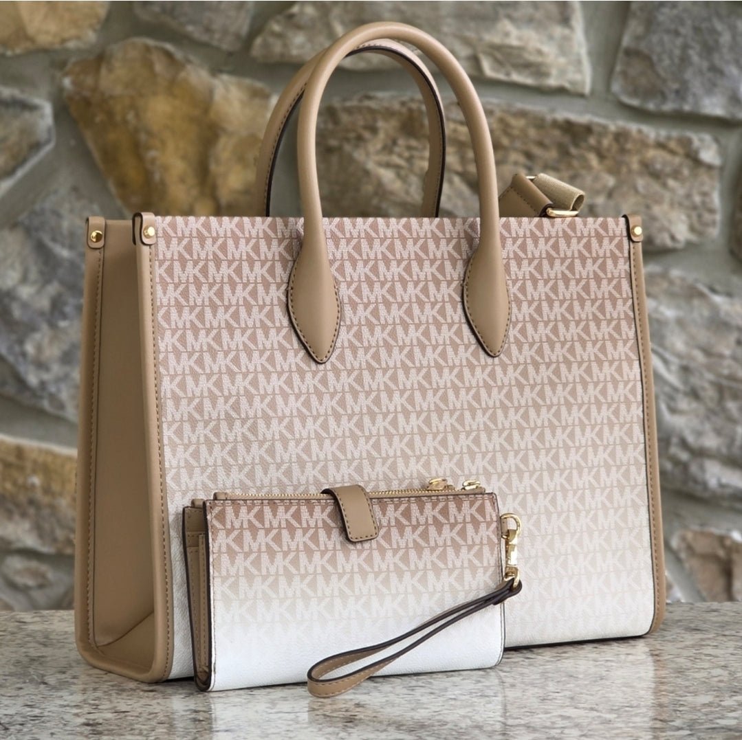 Michael Kors Mirella Ombré Logo Medium Tote SET Camel