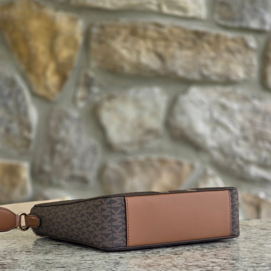Michael Kors Jet Set Logo Center Stripe Small Brown Crossbody