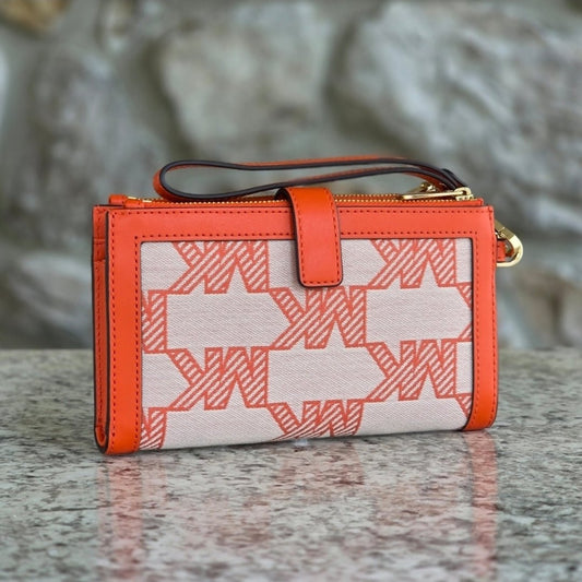 Michael Kors Jet Set Logo Double Zip Wristlet Orange