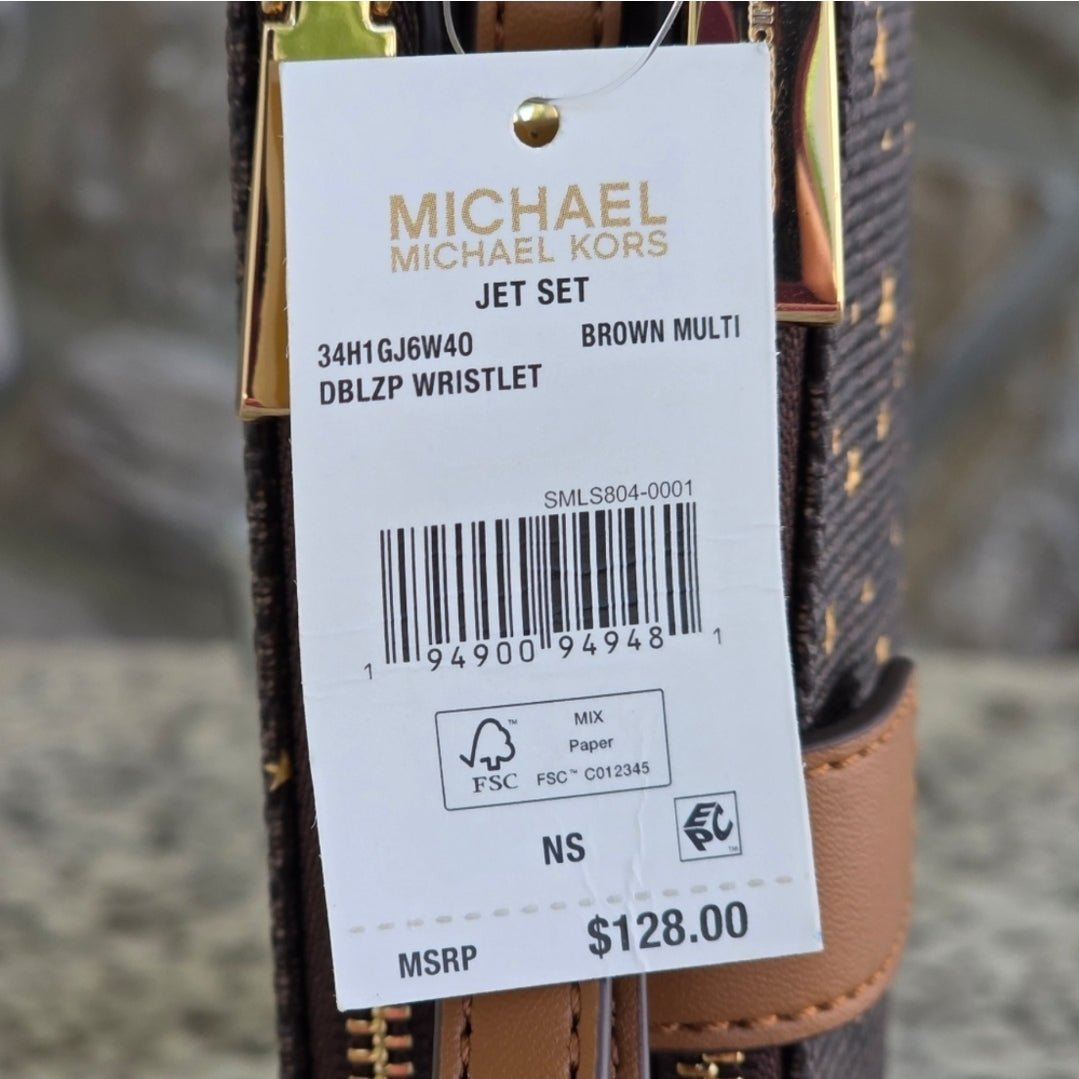 Michael Kors Jet Set Logo Star Double Zip Wristlet Brown