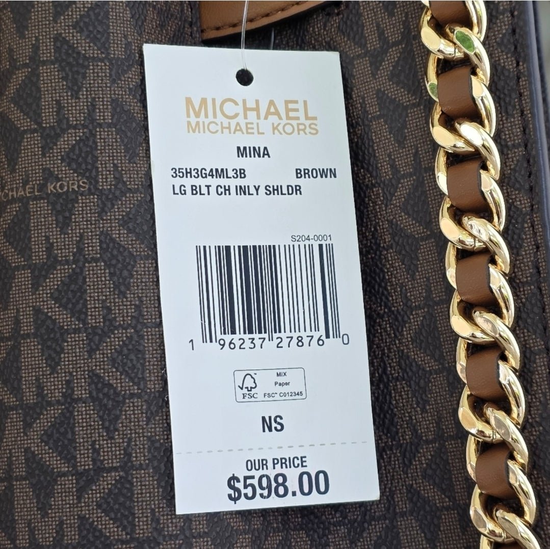 Michael Kors Mina Logo LG Shoulder Bag Brown