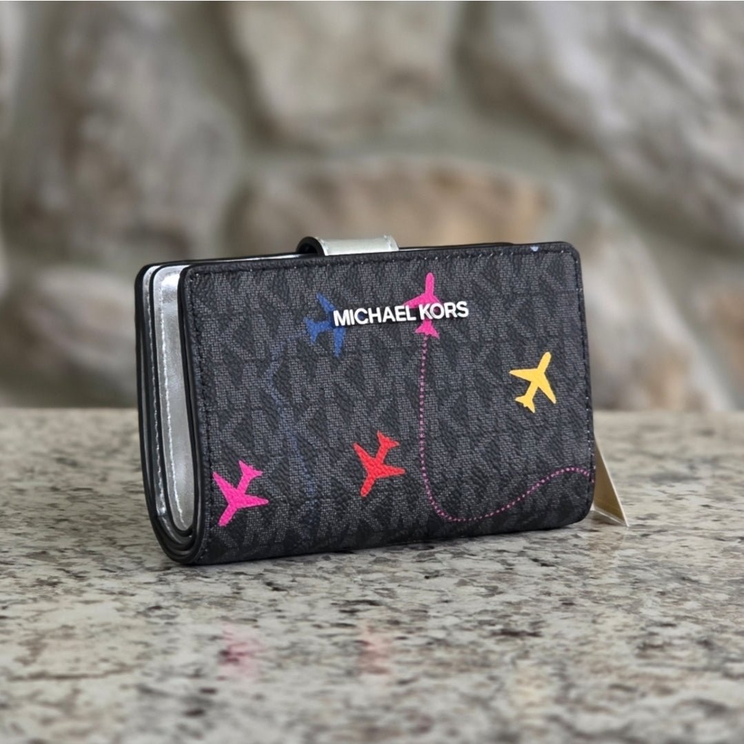 Michael Kors Logo Airplane Black Bifold Wallet