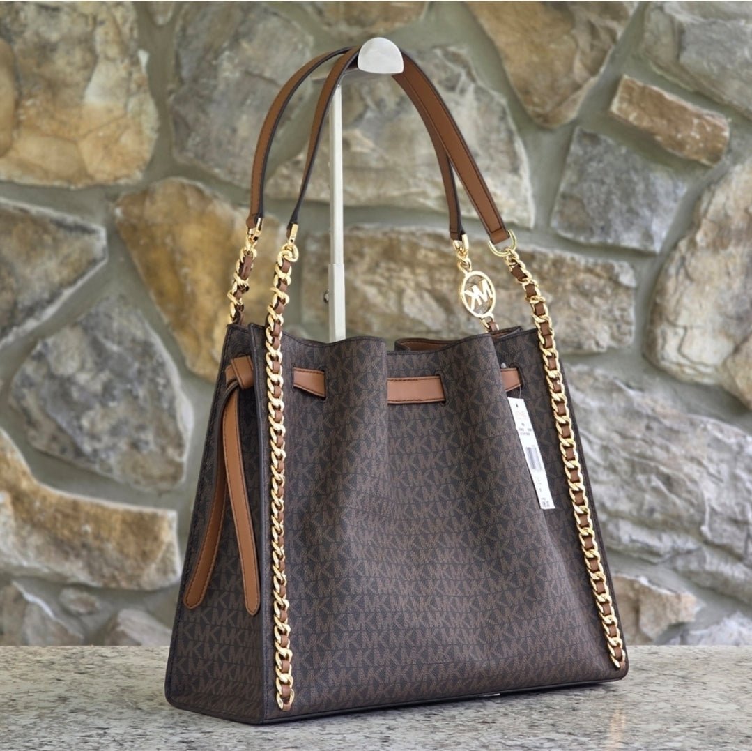 Michael Kors Mina Logo LG Shoulder Bag Brown