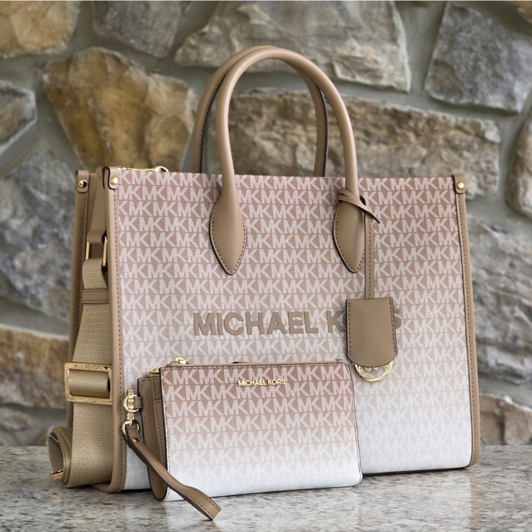 Michael Kors Mirella Ombré Logo Medium Tote SET Camel