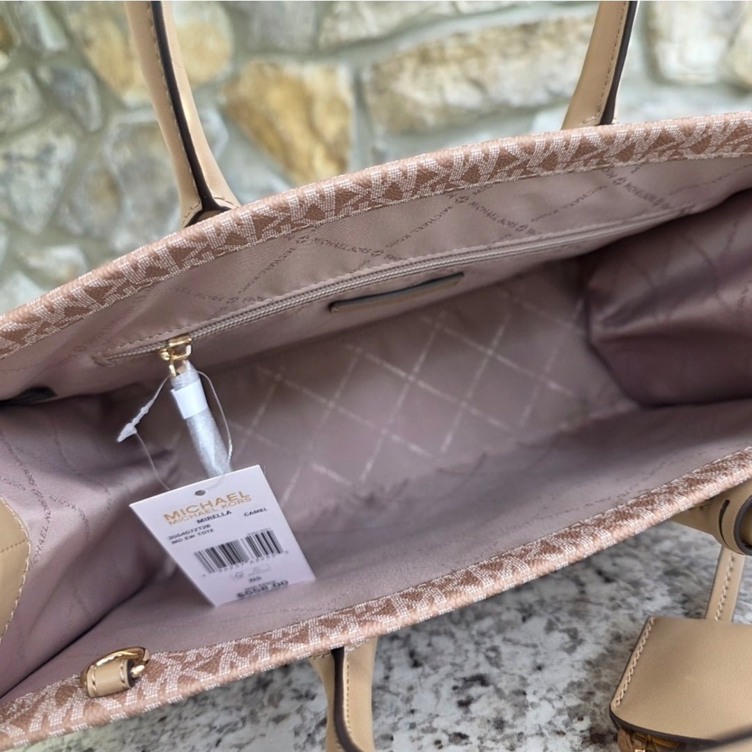 Michael Kors Mirella Ombré Logo Medium Tote SET Camel