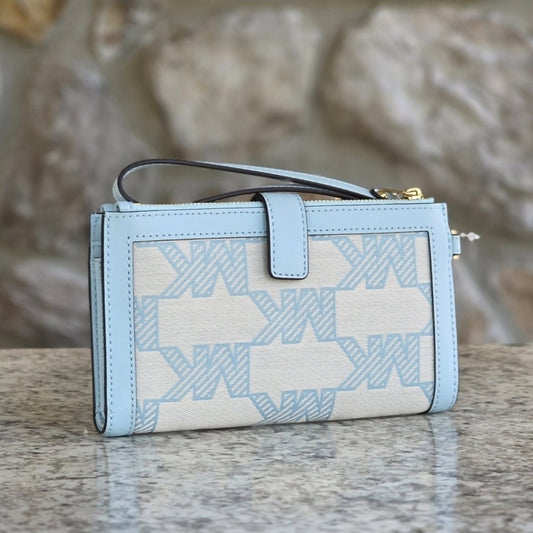 Michael Kors Jet Set Logo Large Double Zip Blue Wristlet