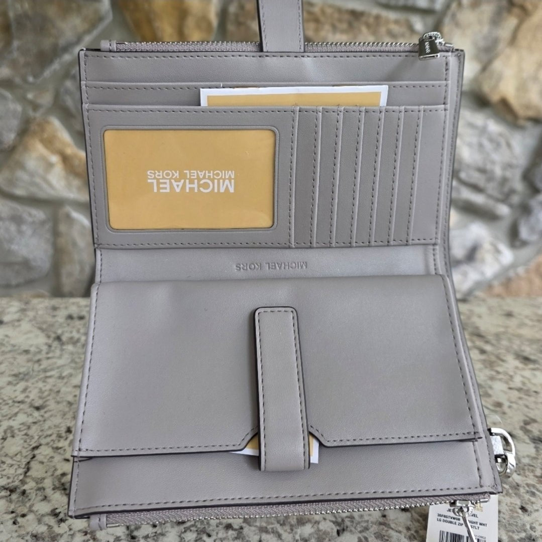 Michael Kors Jet Set Logo White Double Zip Wristlet
