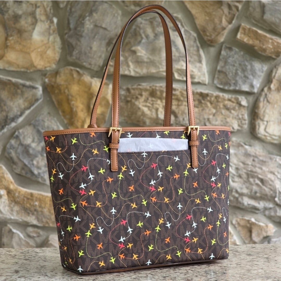 Michael Kors Jet Set Airplane Logo Medium Brown Tote