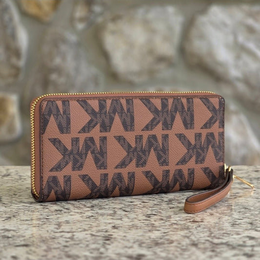 Michael Kors Jet Set Logo Brown Continental Wristlet Wallet