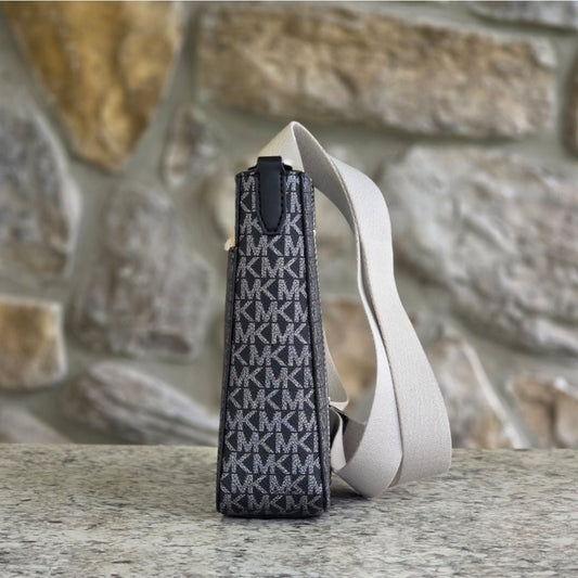 Michael Kors Jet Set Logo Center Stripe Small Black Crossbody