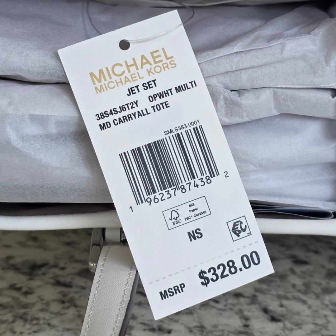 Michael Kors Jet Set Logo Airplane Print Medium White Tote