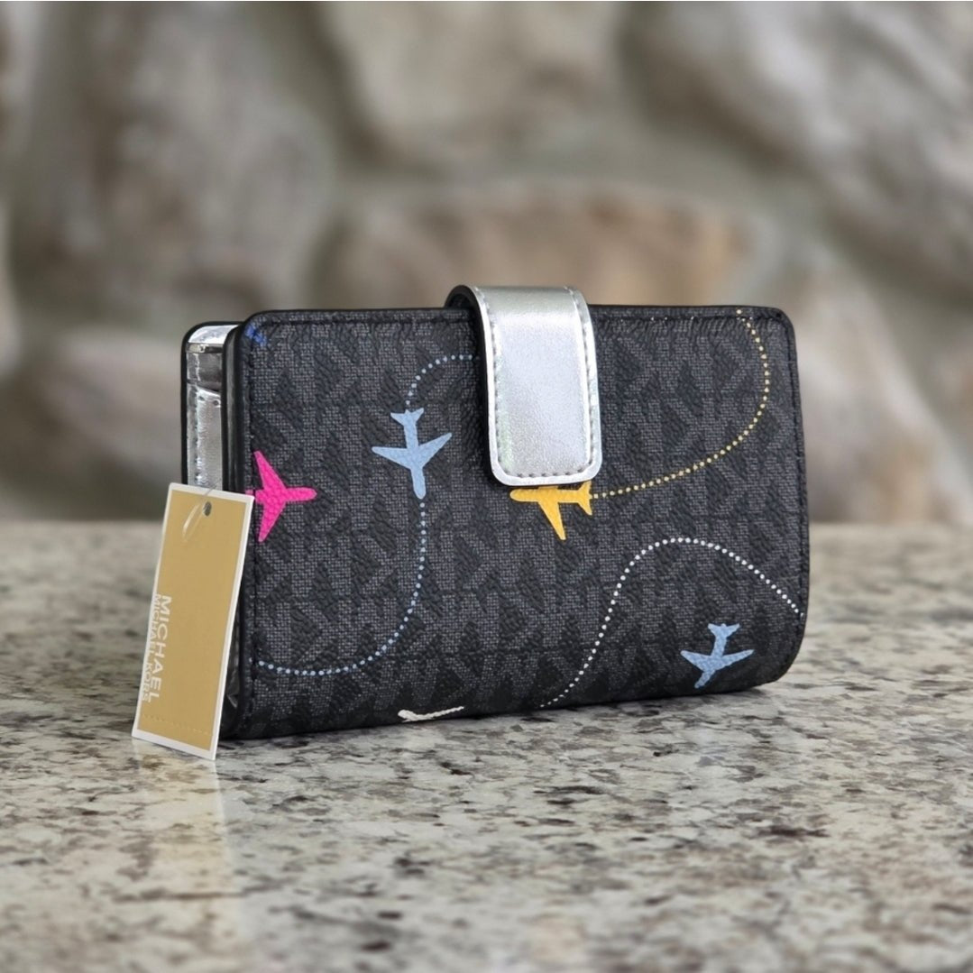 Michael Kors Logo Airplane Black Bifold Wallet