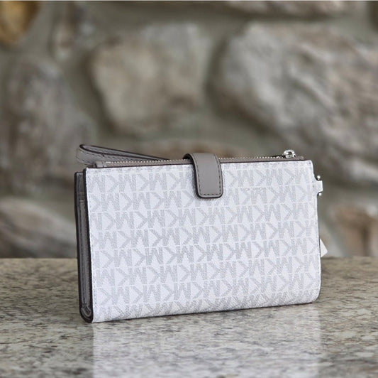 Michael Kors Jet Set Logo White Double Zip Wristlet