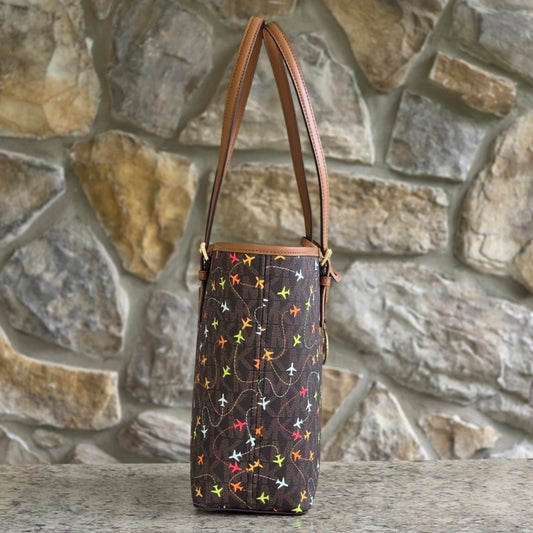 Michael Kors Jet Set Airplane Logo Medium Brown Tote