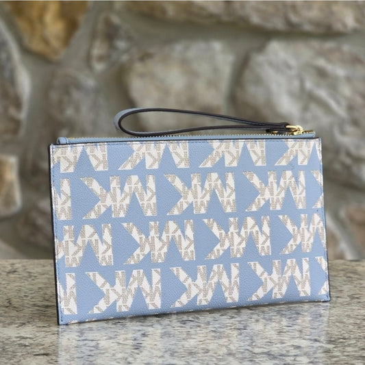 Michael Kors Jet Set Logo LG Zip Clutch Wristlet Blue