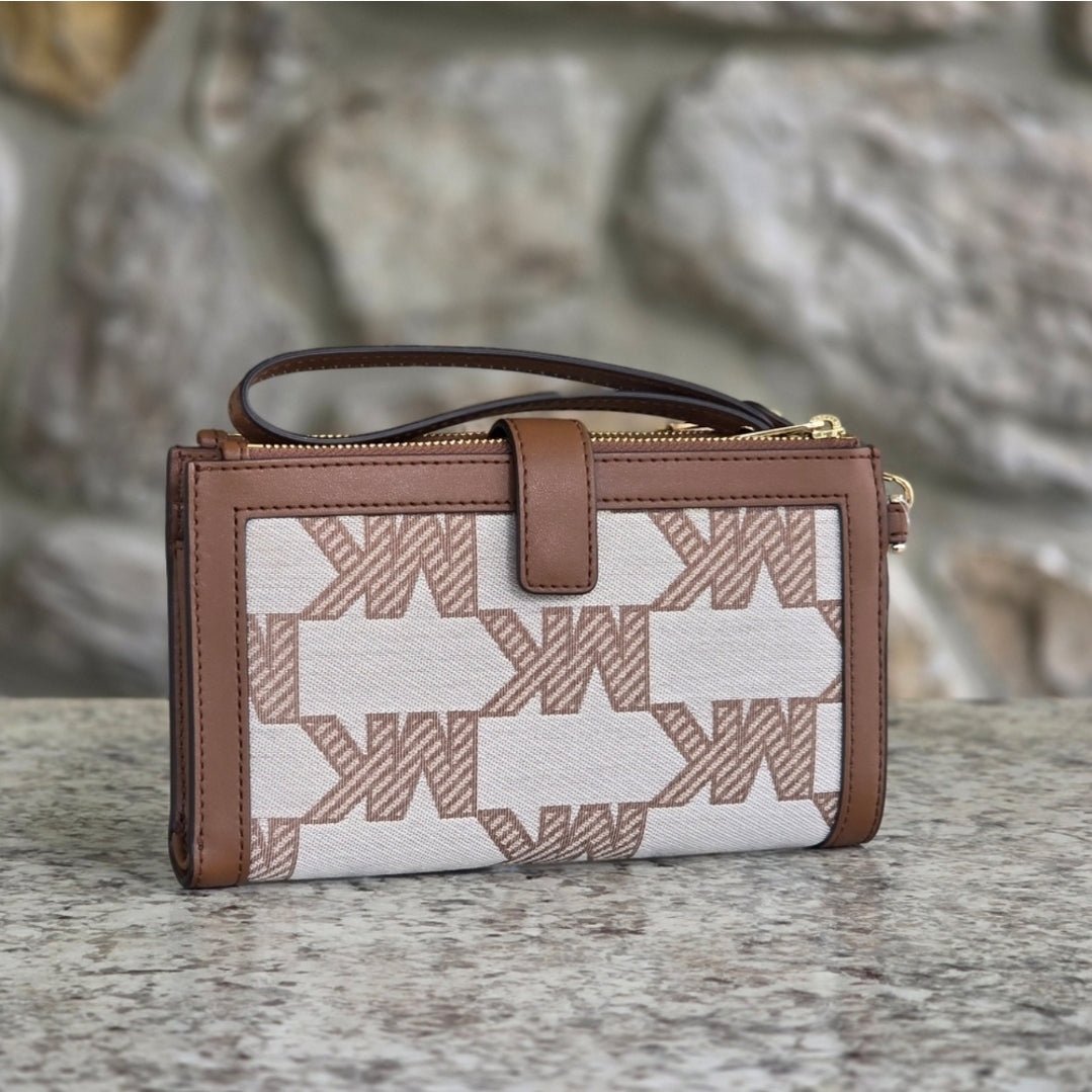 Michael Kors Jet Set Logo LG Double Zip Wristlet Brown