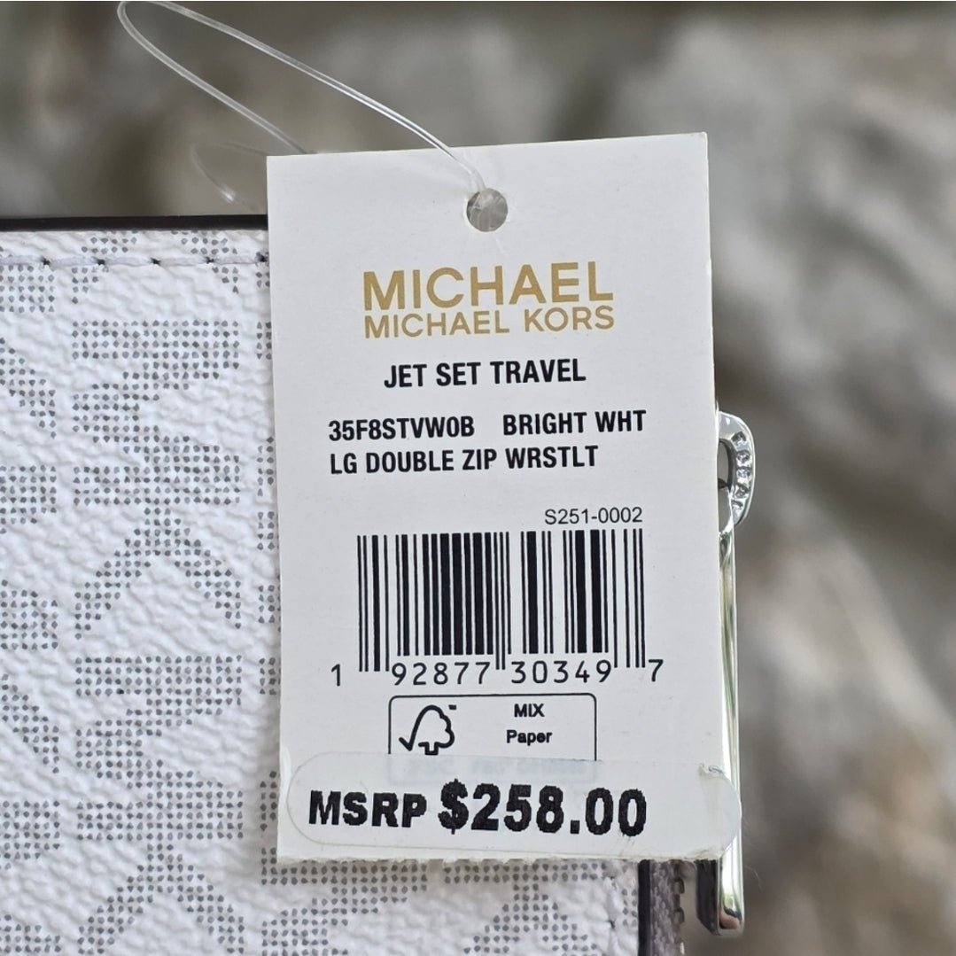 Michael Kors Jet Set Logo White Double Zip Wristlet