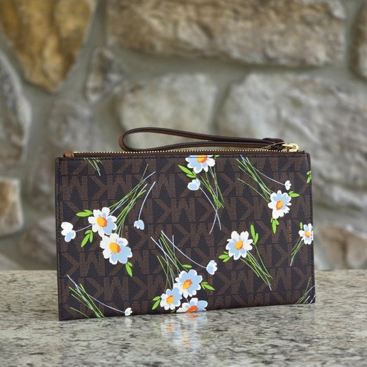 Michael Kors Jet Set Large Floral Logo Wristlet Brown