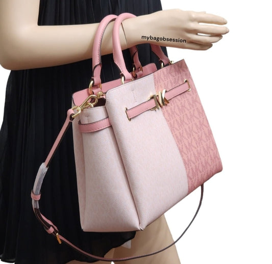 Michael Kors Reed Logo Color-Block LG Satchel Pink