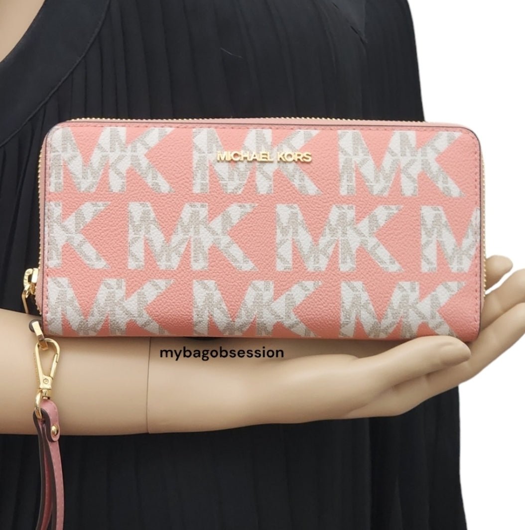 Michael Kors Jet Set Logo Continental Wristlet Wallet Pink