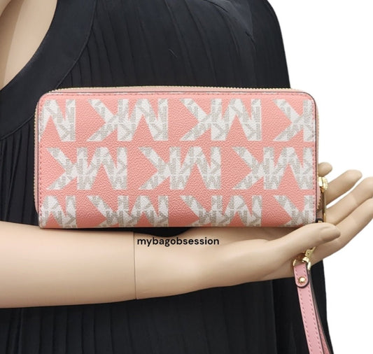 Michael Kors Jet Set Logo Continental Wristlet Wallet Pink