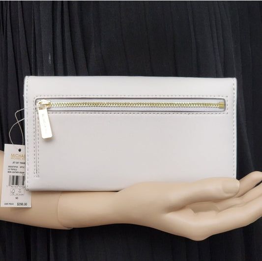 Michael Kors Jet Set Studded LG Trifold Wallet White