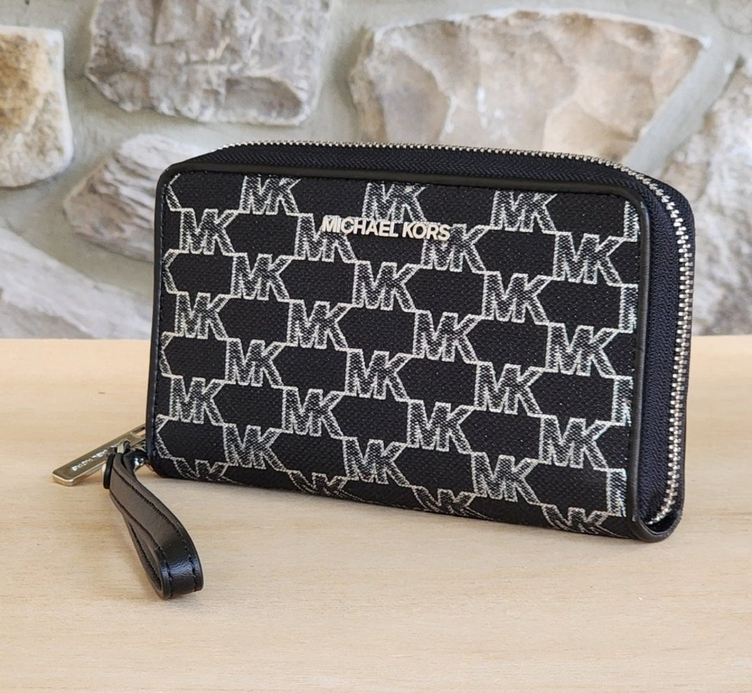 Michael Kors Jet Set Logo LG Phone Wristlet Wallet Black