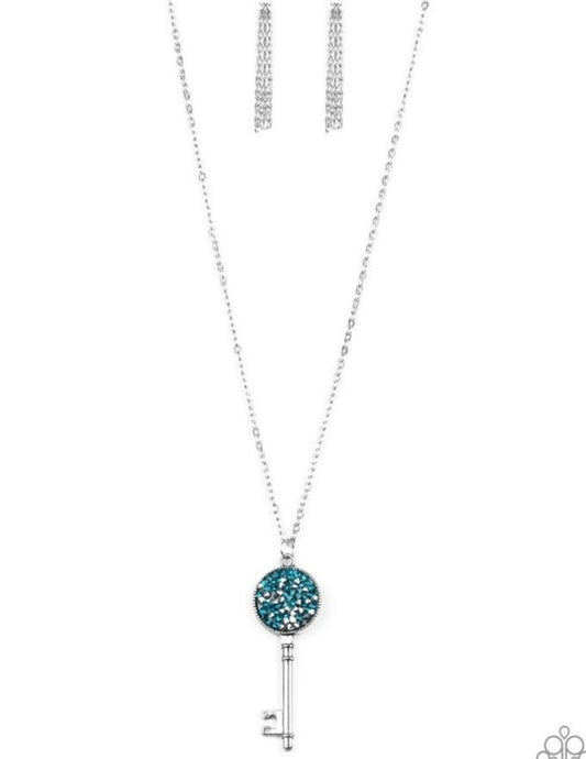 Paparazzi Key Keepsake Blue Necklace & Earrings