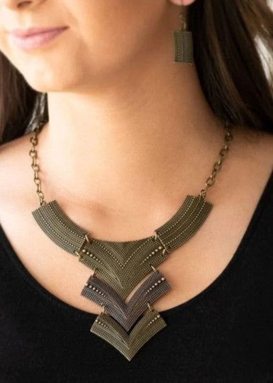Paparazzi Fiercely Pharaoh Brass Necklace & Earrings