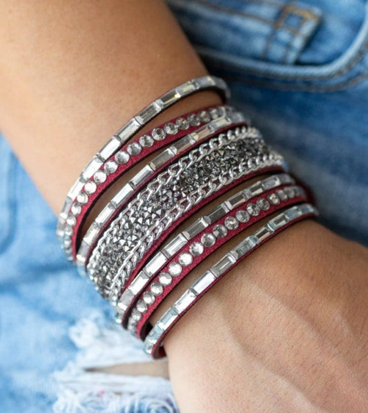 Paparazzi Rhinestone Rumble Red Bracelet