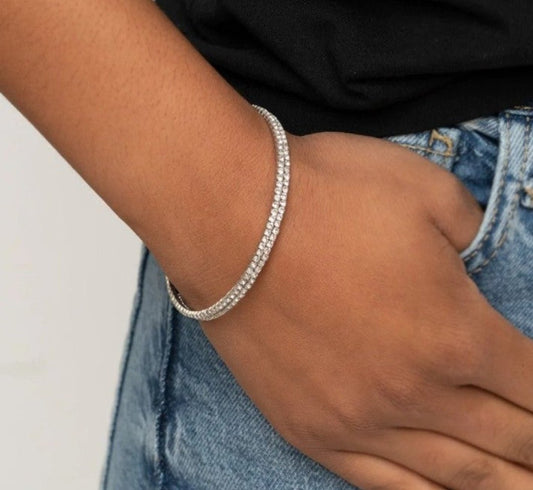 Paparazzi Sleek Sparkle White Rhinestone Coil Bracelet
