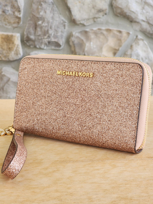 Michael Kors Alex Glitter LG Phone Wallet Pink