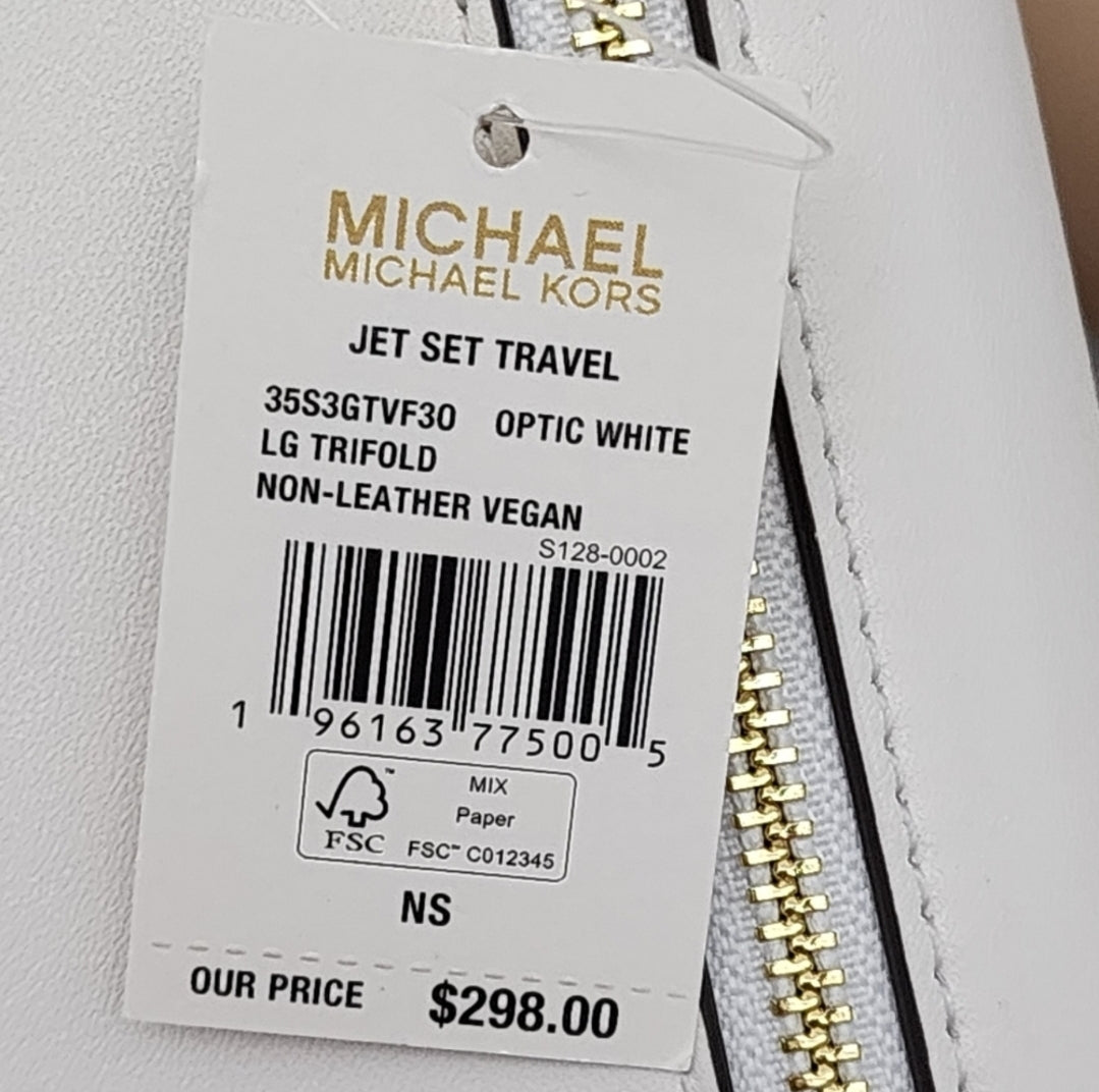 Michael Kors Jet Set Studded LG Trifold Wallet White