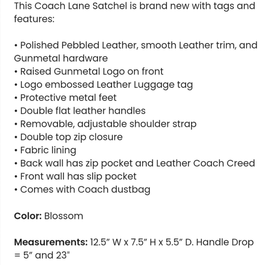 Coach Lane Satchel Pink