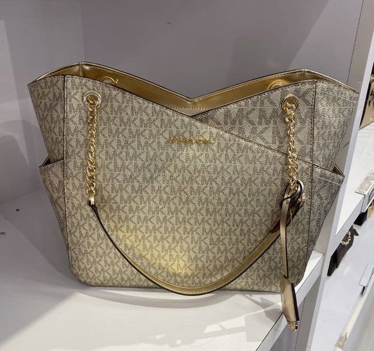 Michael Kors Jet Set Logo LG Shoulder Bag Gold