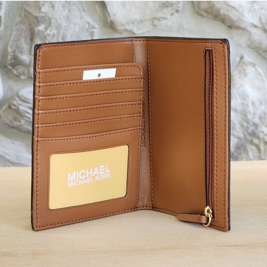 Michael Kors Passport Logo Center Stripe Wallet Brown
