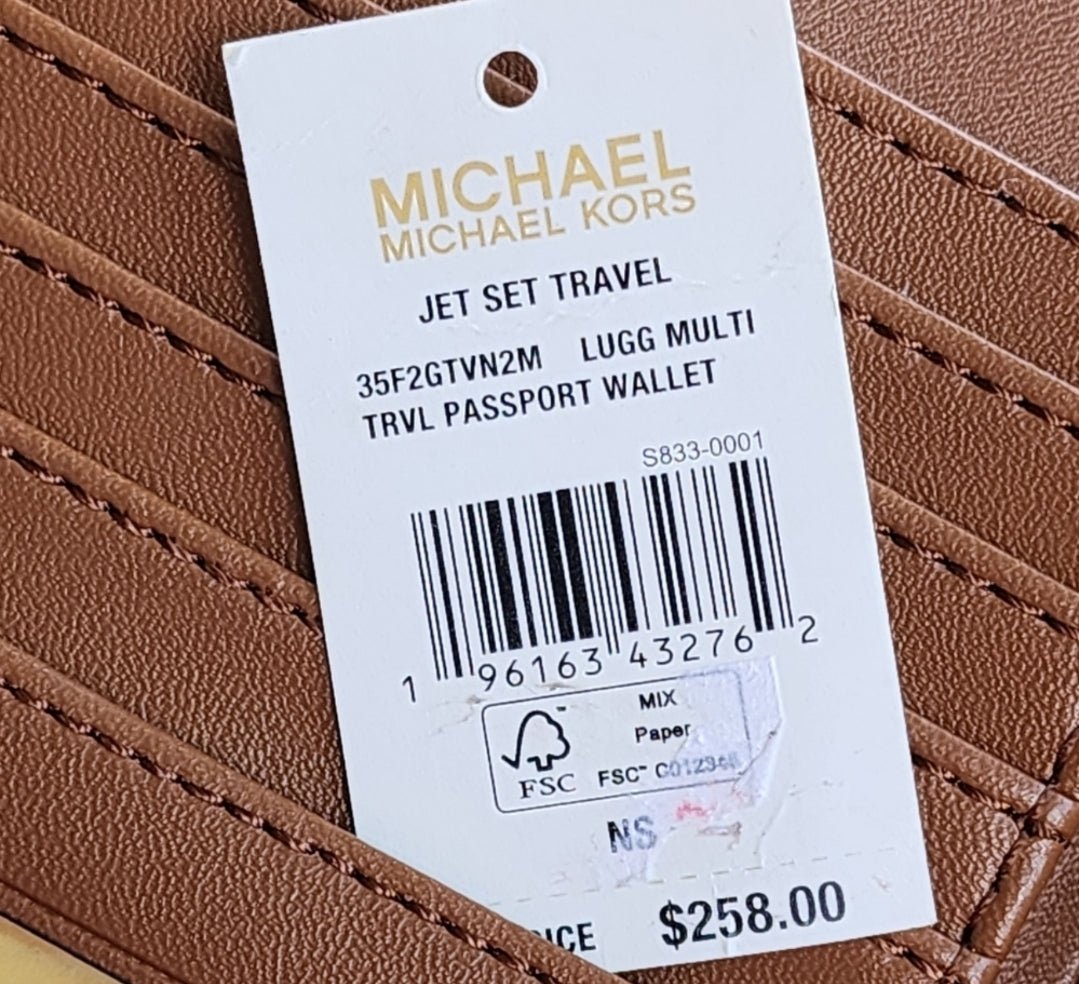 Michael Kors Passport Logo Center Stripe Wallet Brown